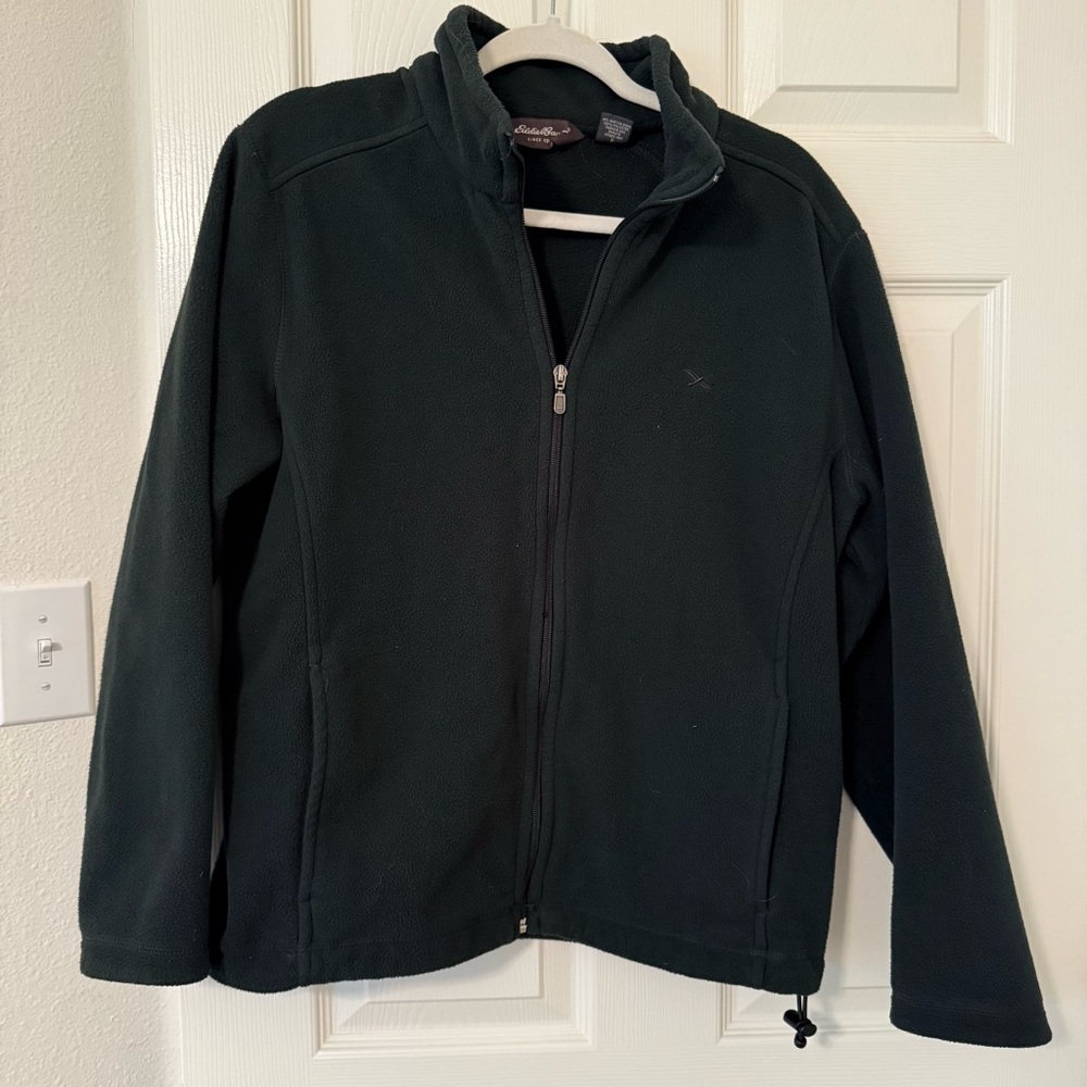 EddieBauer green Fleece Jacket layering unisex hiking camping winter fall pocket